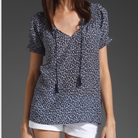 Joie Navy Print Masha Silk Top - Picture 2 of 4
